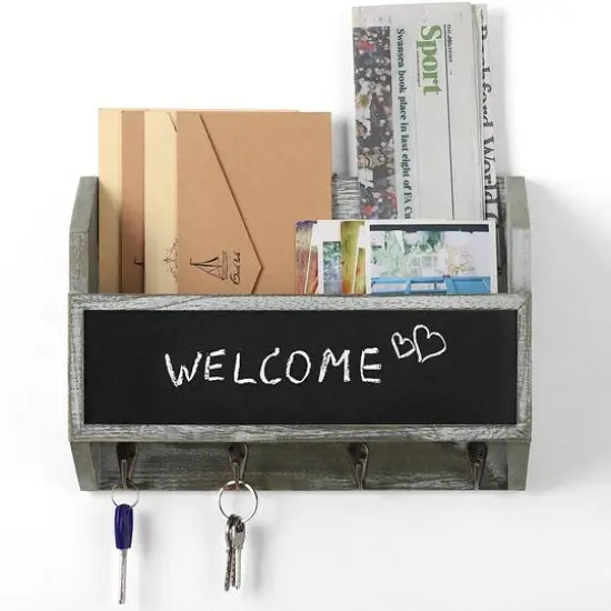 NEX&trade; Wall Mount Mail & Key Holder Organizer with Chalkboard Surface Rustic Gray-Green {1}