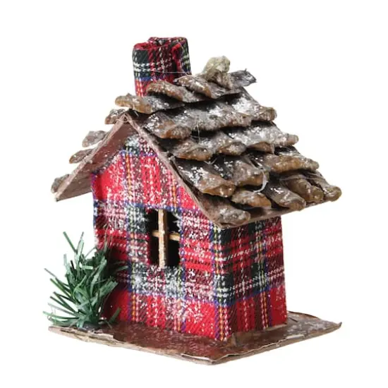 4" Frosted & Glittered Red & Brown Plaid Country Cabin Christmas Ornament {3}