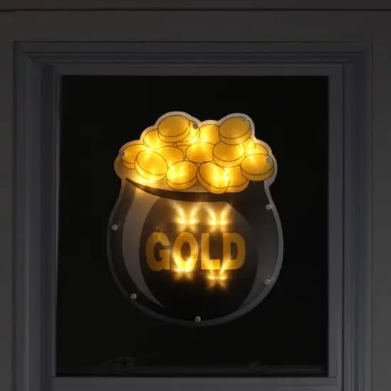 12" St. Patrick's Day Pot of Gold LED Lighted Window Silhouette Decoration {4}