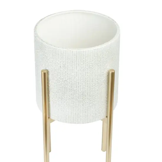Hello Honey&reg; White & Gold Boho Embossed Metal Planters with Stands Set {9}