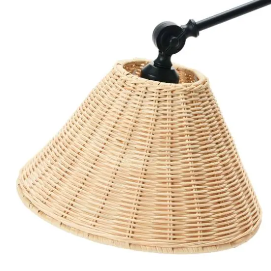 Hello Honey&reg; 29" Black Metal Finish Coastal Adjustable Wall Sconce with Neutral Beige Rattan Shade {9}