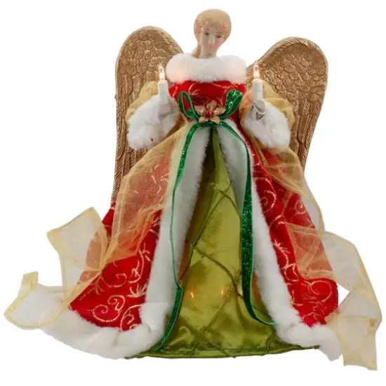 12" Lighted Red & Green Angel with Wings Christmas Tree Topper, Clear Lights {1}