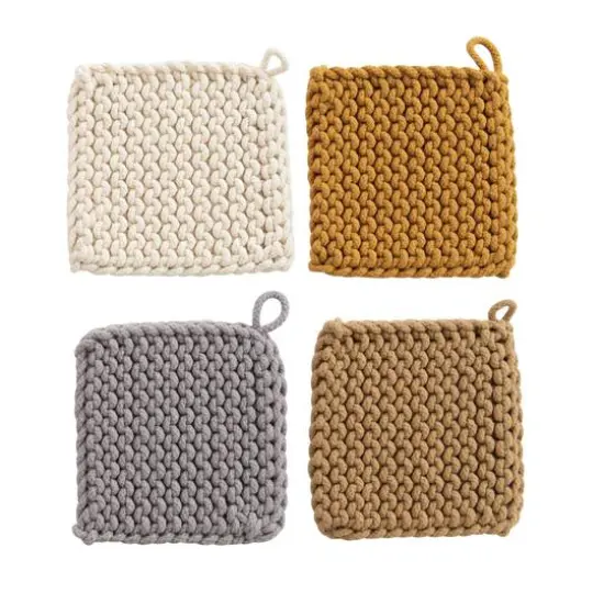 Hello Honey&reg; Neutral Square Cotton Crocheted Potholder Set {1}