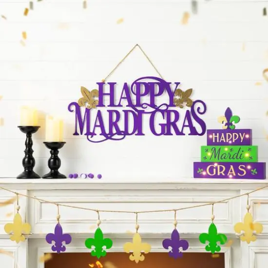 Glitzhome&reg; 24" Metal "HAPPY MARDI GRAS" Wall Decor {3}