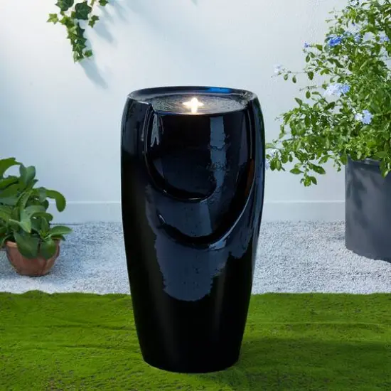 Glitzhome&reg; 29" Ceramic Pot Fountain Black {4}