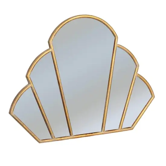 Hello Honey&reg; 33" Antique Gold Finish Modern Scallop Shaped Metal Wall Mirror {1}