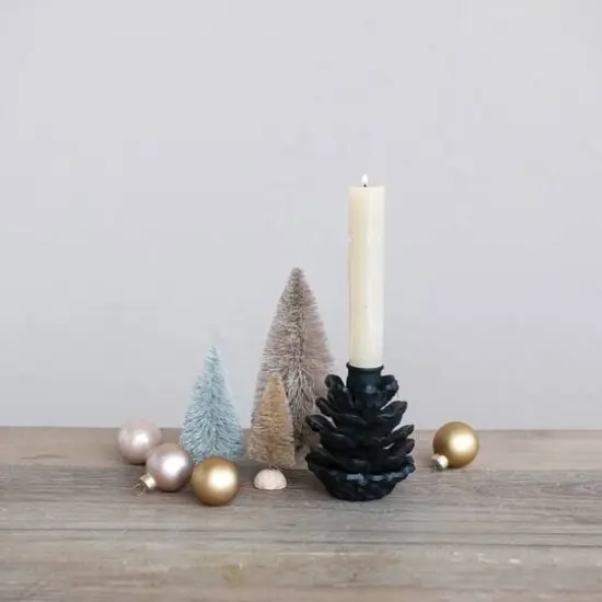 Hello Honey&reg; 3.5" Black Cast Metal Pinecone Taper Candle Holder {3}