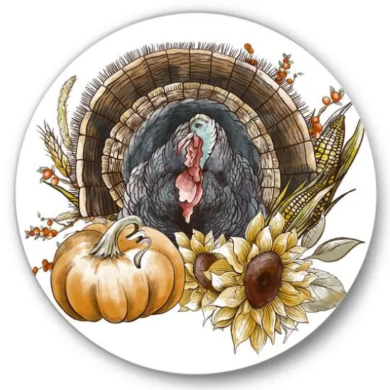 Designart Thanksgiving Vintage Turkey Farmhouse Circle Wall Art {1}