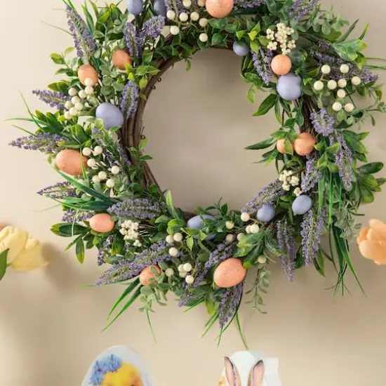 Glitzhome&reg; 22" Easter Eggs & Lavender Wreath {4}