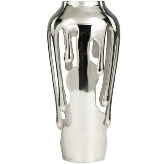 15" Silver Aluminum Melting Drip Vase {5}