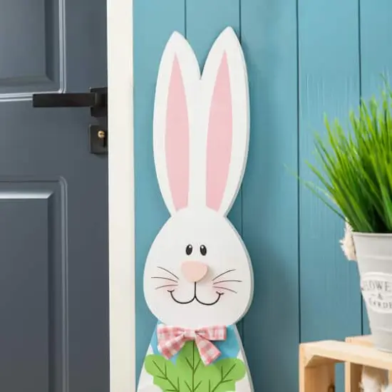 Glitzhome&reg; 42" Easter Wooden Bunny Welcome Porch Sign {5}