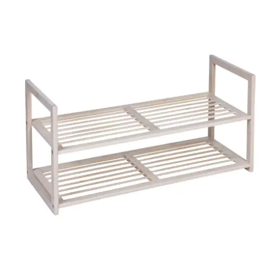 Honey Can Do White Wash 2-Tier Stackable Bamboo Shoe Rack {4}