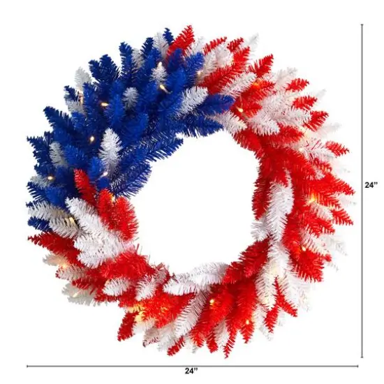 24" Warm LED Red, White & Blue Patriotic Wreath {3}