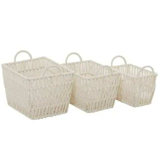 White Cotton Handmade Storage Basket with Handles Set of 3 12", 11", 10" {3}