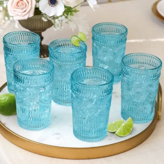 Kate Aspen&reg; 13oz. Vintage Textured Aqua Blue Drinking Glasses, 6ct. {1}