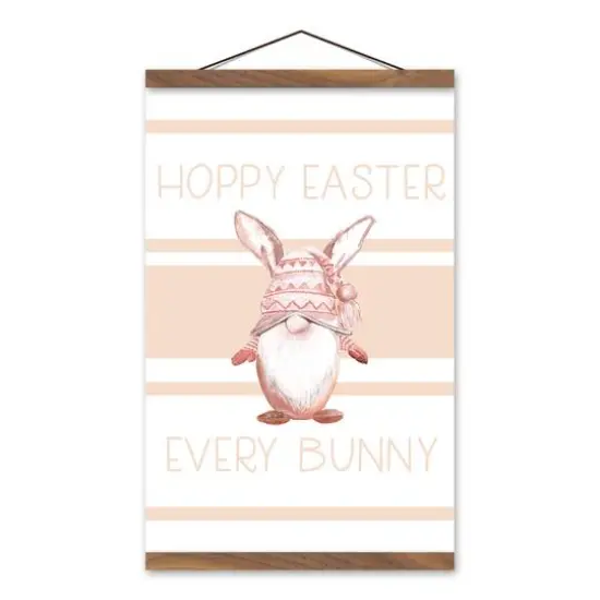 Hoppy Easter Gnome Blush 12" x 18" Teak Hanging Canvas {1}