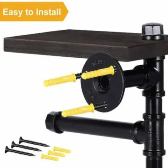 Black Wall-Mounted Double Toilet Paper Holder with Wooden Shelf {5}