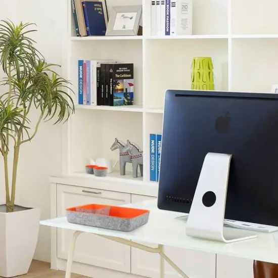 Welaxy 7 Piece Felt Round Cups & Trays Drawer Organizer Set Orange {6}