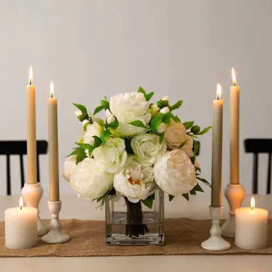Wedding Collection 13in. Peony and Camellia Artificial Arrangement in Glass Vase {5}