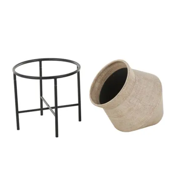 24.5" Beige Metal Wide Vase with Black Metal Stand {4}