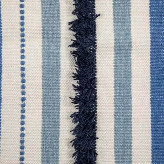 Blue, Cream & Black Striped Handloom Woven Outdoor Throw Rug, 3.5ft.x 2ft. {5}