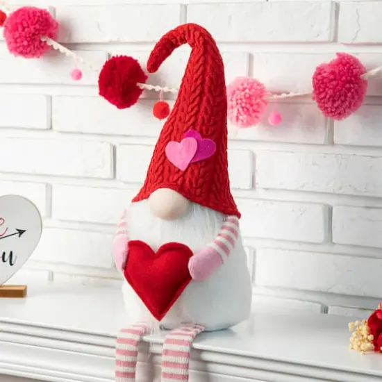 Glitzhome® 28.25" Fabric Valentine's Gnome Shelf Sitter with Dangling Legs {4}