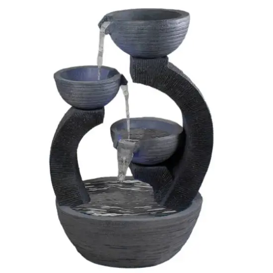 2.6ft. Black Lighted Three-Tier Outdoor Garden Water Fountain {5}