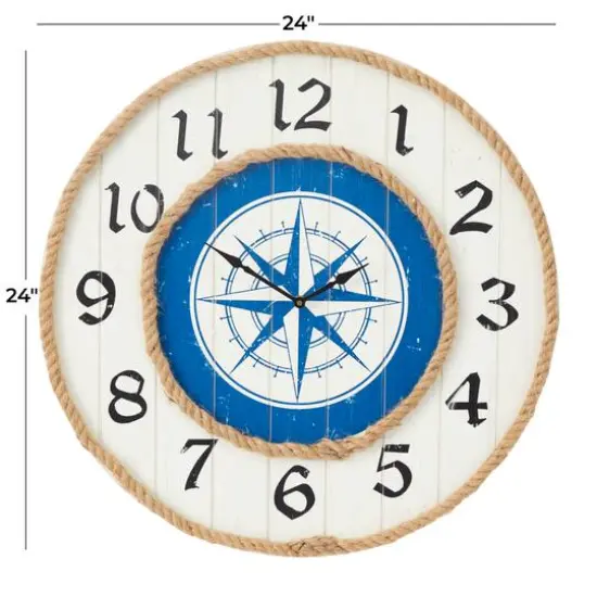 Blue MDF Nautical Wall Clock 24" x 24" x 2" {6}