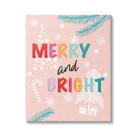 Stupell Industries Merry & Bright Pastel Phrase Canvas Wall Art {1}