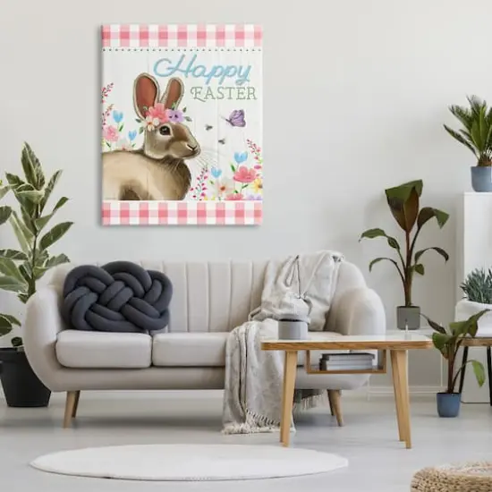 Stupell Industries Happy Easter Floral Gingham Rabbit Canvas Wall Art {3}