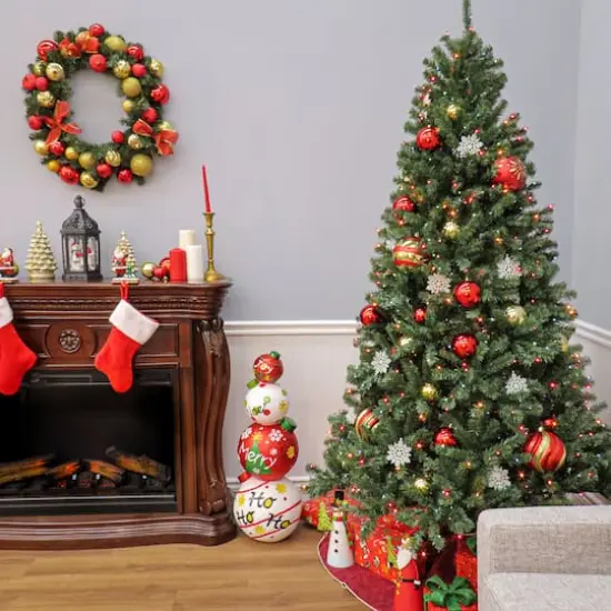 7.5 ft. Pre-lit Hinged North Valley Spruce Blue Medium Artificial Christmas Tree, Multicolor Lights {5}