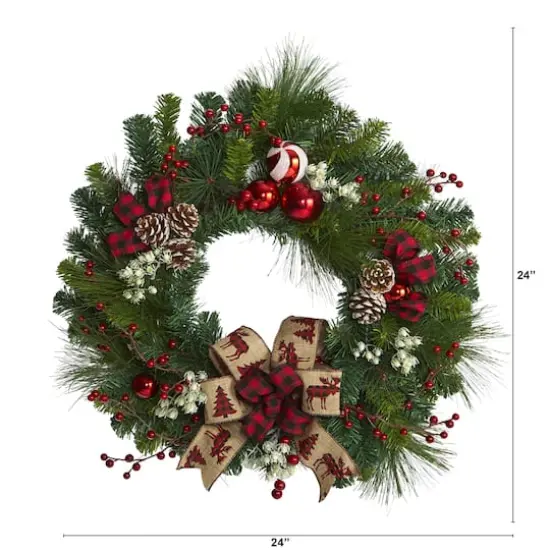 24in. Christmas Pine, Pinecone & Ornaments Wreath {4}