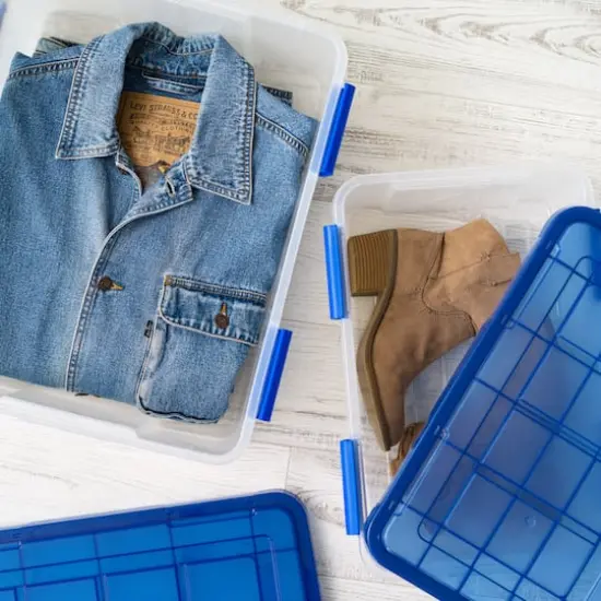 IRIS&reg; WeatherPro&trade; 26.5qt. Clear Heavy Duty Plastic Storage Bin with Blue Lid {3}