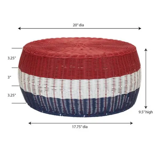 Household Essentials 9" Metal Woven Storage Ottoman Red Stripe {4}