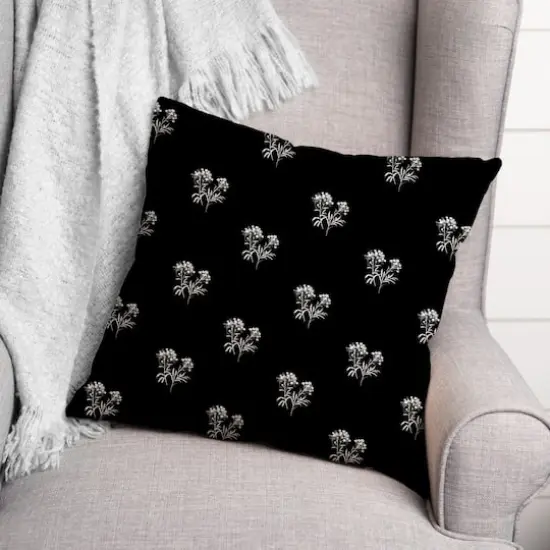 18" Small Blooms Indoor/Outdoor Pillow Black {3}