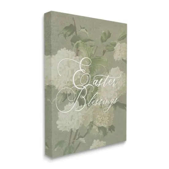 Stupell Industries Easter Blessings Sentiment Vintage White Hydrangea Florals Green Canvas Wall Art {4}