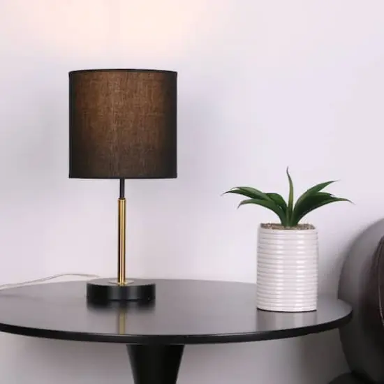 15.5" Gold & Black Metal Table Lamp with Black Fabric Shade by Ashland&reg; {3}