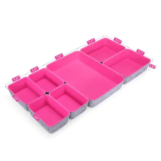 Welaxy Felt 7 Piece Drawer Organizer Tray Set Hot Pink {5}