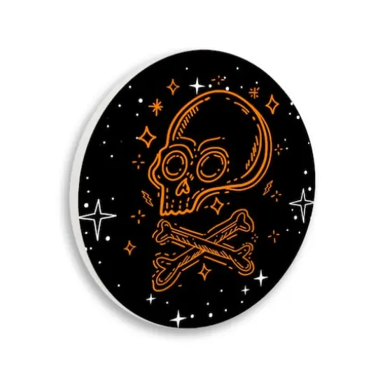 Stupell Industries Orange Skull Crossbones Halloween Wall Plaque Art {1}