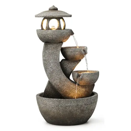 Glitzhome&reg; 32" 4-Tier LED Pagoda Outdoor Fountain {1}