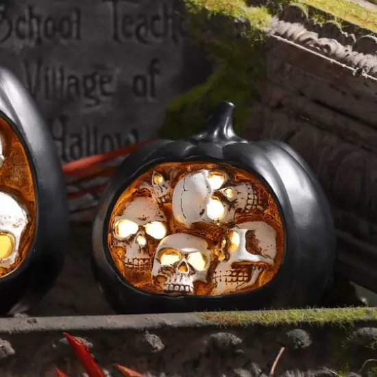 5.75" Skull Pumpkin LED Tabletop Accent by Ashland&reg; {3}