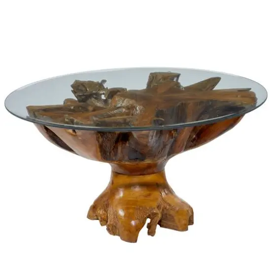 36" Brown Teak Wood Rustic Coffee Table {3}