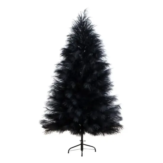 6ft. Artificial Halloween Black Pampas Grass Christmas Tree {1}