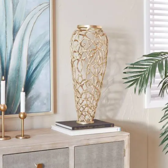 Gold Aluminum Contemporary Vase, 9" x 9" x 23" {8}