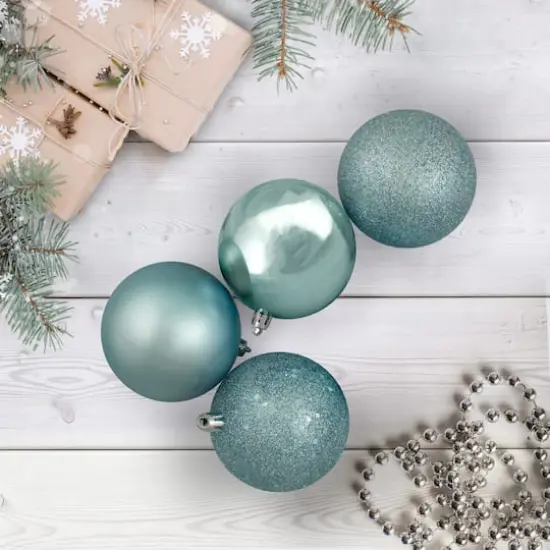 32ct. 3.25" Mermaid Blue 4-Finish Shatterproof Christmas Ball Ornaments {3}