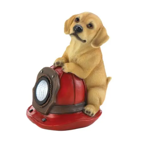 8.75" Dog & Fire Helmet Solar Statue {3}