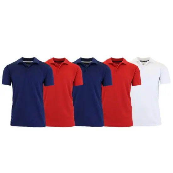Galaxy by Harvic Moisture Wicking Short Sleeve Men's Polo Shirt 5 Pack Light Blue/White/Light Blue/White/Navy {2}
