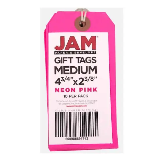JAM Paper Medium Gift Tags with String Neon Pink {4}