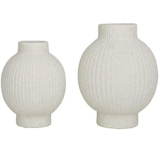 CosmoLiving by Cosmopolitan White Ceramic Ribbed Vase Set of 2 11", 9" {5}