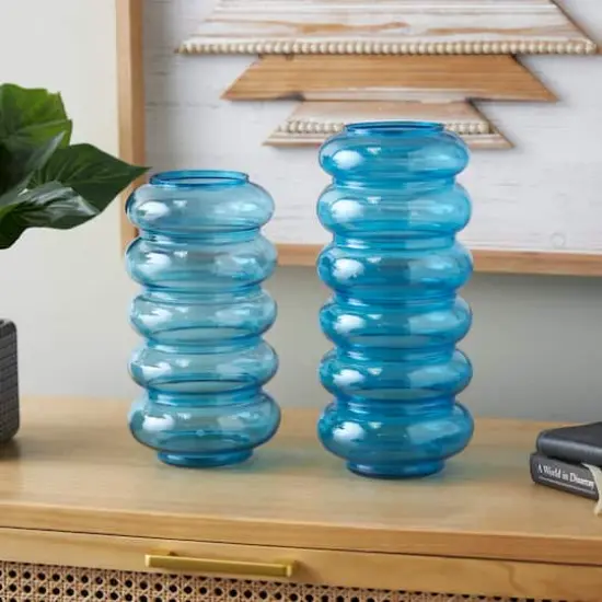 Blue Bubble Glass Vase Set {3}